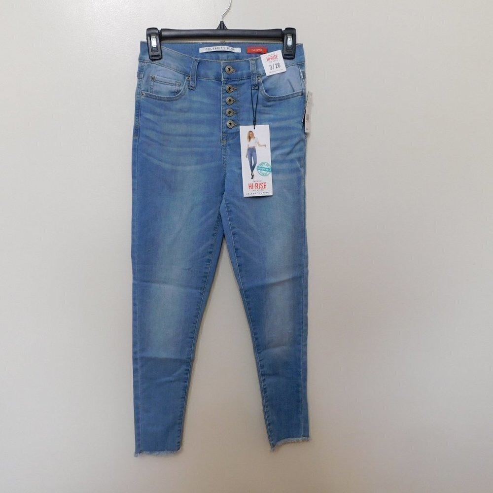 Jr116 Celebrity Pink Juniors' Button-Fly High-Rise Skinny Jeans Size 3 / 26 x 26